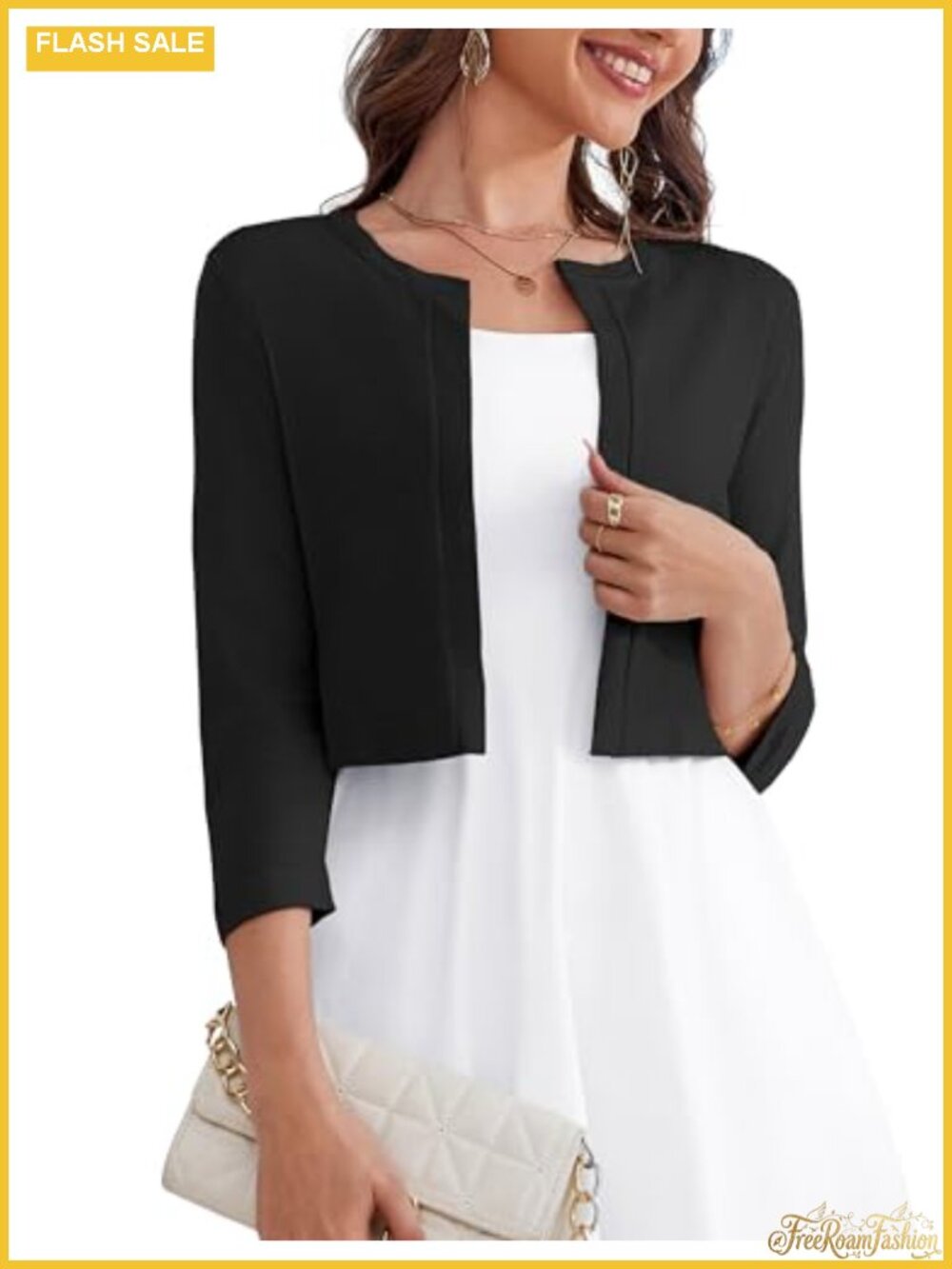 3/4 Sleeve Bolero Shrug Open Front Cropped Cardigan